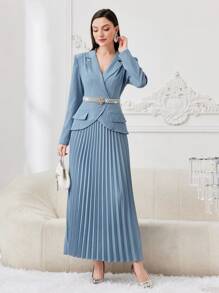 Modelyn Women's Pleated Hem Arabian Dress - Dusty Blue - View 4