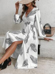 SHEIN VCAY Tropical Print Split Thigh Dress