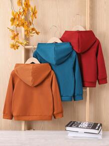 SHEIN Young Boy 3pcs Letter Patched Kangaroo Pocket Sweatshirt - Multicolor - View 2