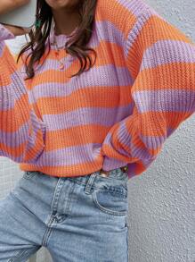 Chiquease Striped Pattern Drop Shoulder Knit Pullover Fall Winter Sweater - Multicolor - View 3