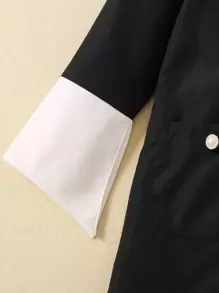 SHEIN 女小童拼接領荷葉袖襯衫洋裝 - 黑色 - 查看 4