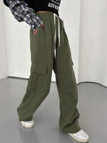 Dazy Star Của phụ nữ Eo dây rút Túi có nắp Quần - xanh quân đội - Xem 6