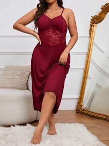 大碼女性蕾絲性感吊帶連體睡衣洋裝
