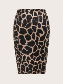 SHEIN Clasi Plus Size Leopard Print Skirt With Split Hem - Multicolor - View 7