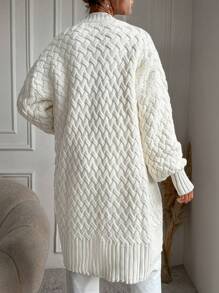 EURMUSE Cable Knit Drop Shoulder Duster Cardigan - White - View 2