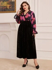 Modelyn Kích thước lớn Của phụ nữ In bướm Tay áo chuông Đầm - màu đen - Xem 6