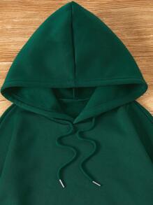 INAWLY Kangaroo Pocket Drawstring Hoodie,Long Sleeve Tops - Dark Green - View 5