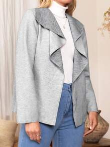 EMERY ROSE 大翻領開門襟花呢外套 - 淺灰色 - 查看 3