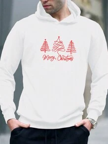 GENTILAND Áo nỉ trùm đầu in chữ và cây thông Noel cỡ lớn cho nam - trắng - Xem 1