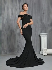 Off Shoulder Mermaid Hem Floor Length Wedding Dress