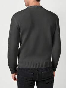 RueChic Men's Solid Color Cable Knit Sweater - Dark Grey - View 2