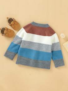 Baby Boy Colorblock Striped Pattern Button Front Cardigan - Grey - View 2