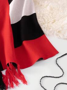 SHEIN LUNE 大碼撞色流蘇邊不對稱下擺斗篷毛衣 - 彩色 - 查看 4