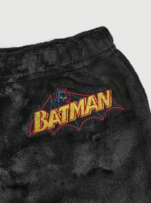 Batman X ROMWE Women's Embroidered Plush Homewear Set Outfit - Black - View 4