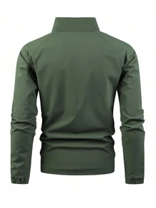 Manfinity Sport Corelite Men Letter Graphic Zip Up Sports Jacket Workout Tops - Army Green - View 2