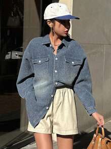 Dazy Star Vrouwen Voorpand met knoppen Denim tops Met Klepzakken