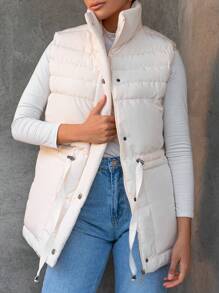 EURMUSE Women's Quilted Button-Up Padded Vest Jacket, Warm For Winter - Beige - View 3