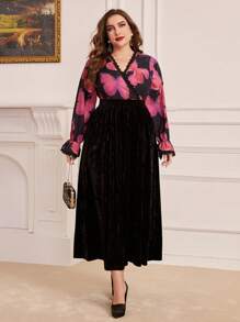 Modelyn Kích thước lớn Của phụ nữ In bướm Tay áo chuông Đầm - màu đen - Xem 1