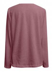 INAWLY Camiseta tejido waffle con cremallera media - Rosa Oxidada - Ver 2