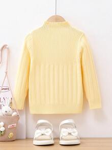 SHEIN Chica Joven Jersey de cuello alto tejido de canalé - Amarillo - Ver 2