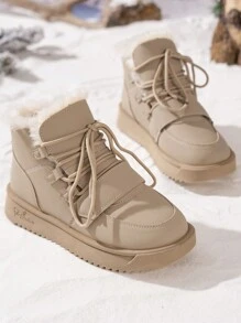 Women's Simple Style Outdoor Sports Snow Boots With Laces, Warm And Fashionable For Autumn/winter Casual Wear