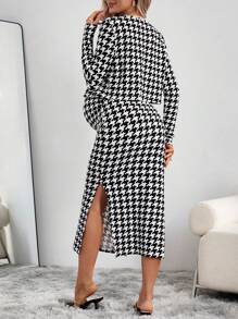 SHEIN Maternity Houndstooth Dress And Jacket Two-piece Set - Black and White - View 2