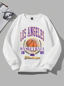 SHEIN Coolane Hơn Đồ họa chữ cái & bóng rổ Lót nhiệt Áo chui đầu - trắng - Xem 3