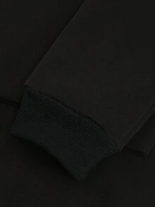 SHEIN EZwear 女性連帽搖粒絨運動衫帶字母圖案和抽繩 - 黑色 - 查看 5