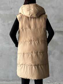 EURMUSE Zip Up Hooded Puffer Vest Coat - Black - View 2