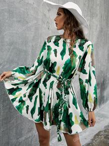 Glamaker Robe Ceinturée Imprimée Aléatoire Pour Femmes