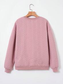 SHEIN LUNE Solid Drop Shoulder Sweatshirt - Pink - View 2
