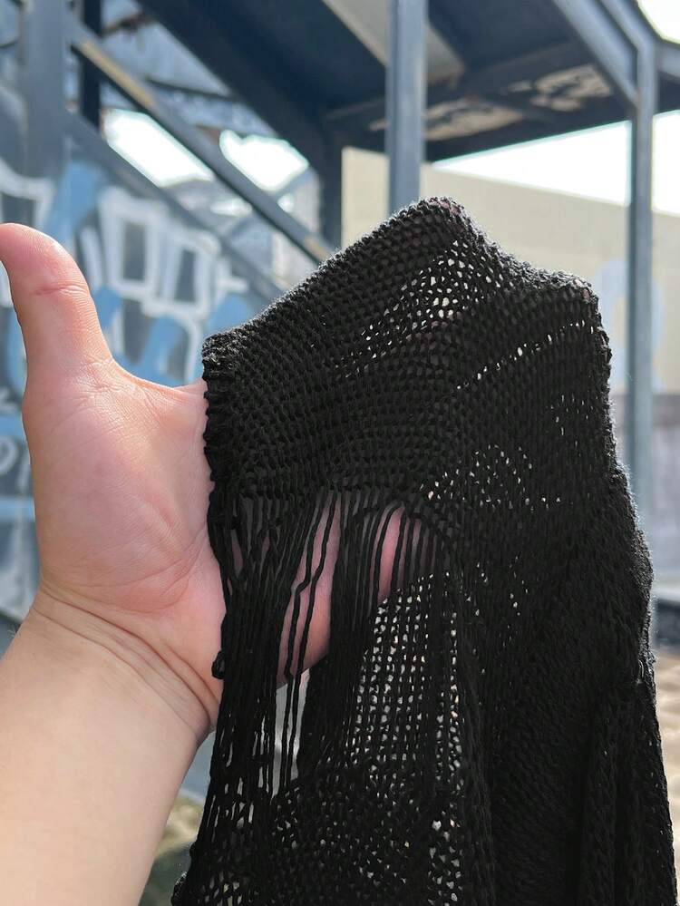Ripped Edges Off-shoulder Sweater With Fringe Detail