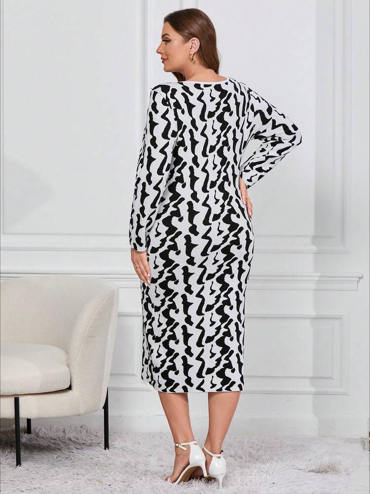 Plus Size Women's Printed Sweater Dress