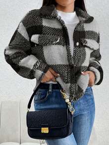 SHEIN Essnce In kẻ sọc Buffalo Thả vai Áo khoác - Nhiều màu - Xem 3