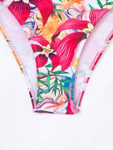 SHEIN Swim 女款花卉印花掛脖連身泳衣,印花隨機 - 彩色 - 查看 8