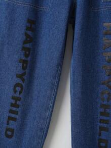 1pc Toddler Boys' Personalized Fashionable Letter Printed Jeans For Spring And Autumn