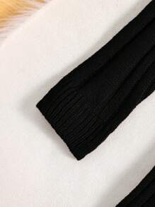 SHEIN Tween Girl Cold Shoulder Ribbed Knit Sweater Dress - Black - View 5