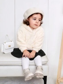 SHEIN Adorable sudadera de bebé niña con estampado de corazón en unicolor y forro de felpa - Albaricoque - Ver 4