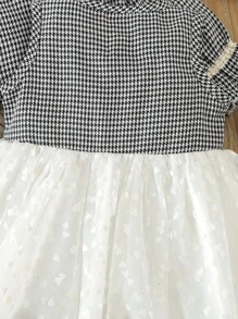 Đứa bé gái In Houndstooth tay áo lá sen Áo khoác & Lưới tương phản Đầm - Nhiều màu - Xem 5