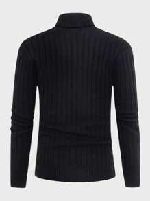 EURMUSE Men Solid Turtleneck Ribbed Knit Sweater - Black - View 2