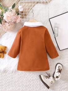 Đứa bé gái 1 Miếng Cổ áo Borg Cổ áo Áo khoác - Màu Khaki - Xem 2
