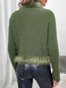 SHEIN LUNE 毛绒装饰休闲设计开衫 - 軍綠色 - 查看 2