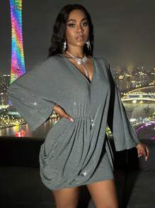 VaVaBold 喇叭袖褶邊亮片洋裝 - 銀色 - 查看 6