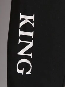 SHEIN 男小童字母圖案衛衣和衛褲 - 黑色 - 查看 5