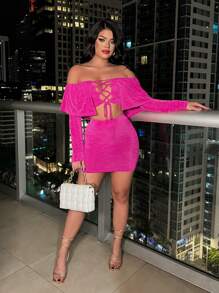 SHEIN SXY Năm mới Đêm trước Đầm Party Xếp li Đầm Mini Với Hai chiếc Thiết kế - Màu Hồng Tươi - Xem 5