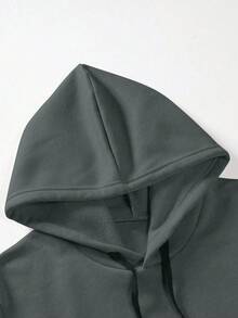 Extended Sizes 男士字樣印花束口帽衫 - 深灰色 - 查看 5