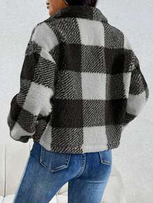 SHEIN Essnce In kẻ sọc Buffalo Thả vai Áo khoác - Nhiều màu - Xem 2