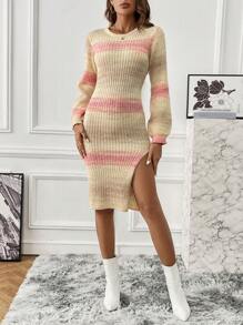 SHEIN Clasi Ombre Split Thigh Sweater Dress - Multicolor - View 4