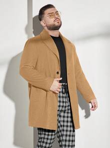 Manfinity VCAY Abrigo largo de solapa y abotonadura sencilla para hombre, para otoño e invierno - Caqui - Ver 4