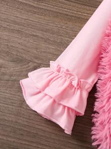 SHEIN Bộ ba món Áo vest lông thú giả xuân thu cho cô gái trẻ & Áo dệt kim tay ren + Quần legging hiệu ứng denim - Nhiều màu - Xem 5